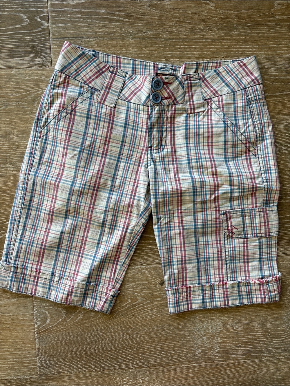 Vintage Women’s Plaid Cotton Cargo Shorts - Multi-Color